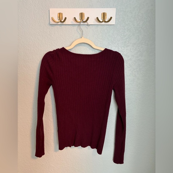 Halogen Deep Red Ribbed Long Sleeve Top - Picture 3 of 4